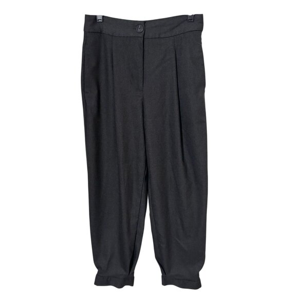ZARA Gray Pleated Tapered Pants XS | Button Hem Minimalist Street Style - Picture 2 of 8